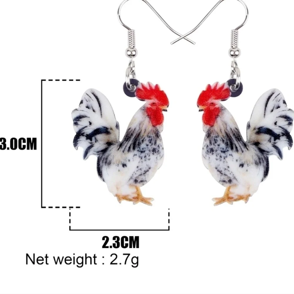 Rooster Earrings with Red and Black Accents